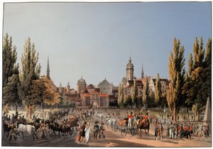 معرض لايبزيغ. كاليفورنيا 1810-20 (نقش) بواسطة المدرسة الألمانية