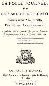 صفحة العنوان من مسرحية زواج فيجارو ، بقلم بيير بومارشيه ، قدمت لأول مرة في عام 1784 (نقش) بواسطة المدرسة الألمانية