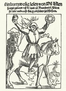 حتى Eulenspiegel يصور بومة ومرآة (نقش) بواسطة المدرسة الألمانية