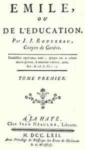 صفحة العنوان من الطبعة الأولى من إميل لجان جاك روسو ، نُشرت عام 1762 (نقش) بواسطة المدرسة الألمانية