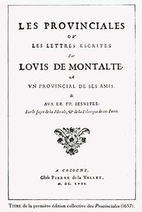 صفحة عنوان Les Provinciales بواسطة Blaise Pascal (1623-62) ، أمستردام ، 1657 (حبر على ورق) بواسطة المدرسة الألمانية