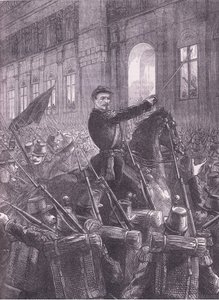 Trochu يحشد الحرس الوطني خارج فندق de Ville ، Cassells History of the War بين فرنسا وألمانيا الذي نشرته Cassell and Company Limited ، c1890 (litho) بواسطة المدرسة الألمانية