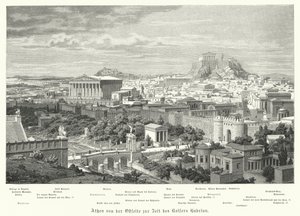 منظر لأثينا من الشرق في عهد الإمبراطورية الرومانية هادريان ، القرن الثاني (نقش) بواسطة المدرسة الألمانية