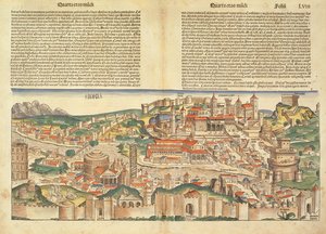منظر لمدينة روما ، من نورنبرغ كرونيكل بقلم هارتمان شيدل (1440-1514) 1493 بواسطة المدرسة الألمانية