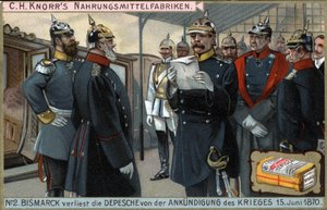 حرب 1870. تلا الجنرال البروسي أوتو فون بسمارك (1815-1898) إعلان الحرب في 15 يونيو. بواسطة المدرسة الألمانية