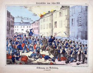 حرب 1870: الاستيلاء على Wissembourg (معركة Weissenburg) بين جنود الجيش البروسي والفرنسيين في 4 أغسطس بواسطة المدرسة الألمانية