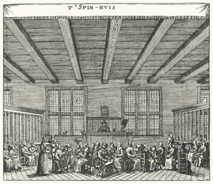 أجبرت السجينات في Spinhuis في أمستردام على الدوران كوسيلة لتصحيح الدعارة والجرائم الأخرى (النقش) بواسطة المدرسة الألمانية