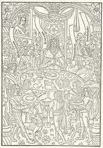 نقش خشبي من الإصدار الأول من Lancelot du Lac ، طُبع في روان بواسطة جان لو بورجوا عام 1488 (نقش) بواسطة المدرسة الألمانية
