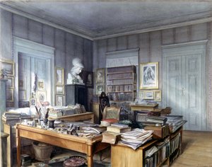 غرفة عمل فيلهلم جريم (1786-1859) في برلين ، 7 Linkstrasse. نقش السيد هوفمان. المتحف الوطني ، نورمبرغ. 1860. بواسطة المدرسة الألمانية