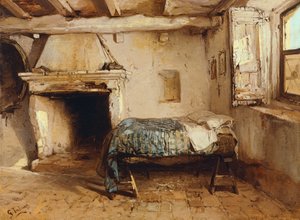 تصميم داخلي ريفي ، من تصميم جيرولامو إندونو (1825-1890) ، زيت على خشب ، 27.5 × 37.7 سم. بواسطة جيرولامو إندونو