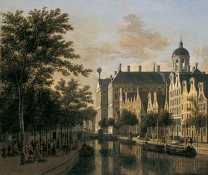 Nieuwezijds Voorburgwal مع سوق الزهور ، أمستردام بواسطة جيريت أدريانينز بيركهايد