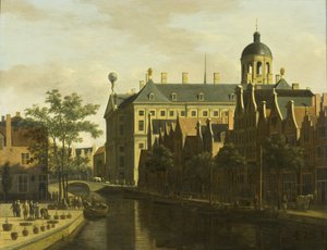 ال Nieuwezijds Voorburgwal مع سوق الزهور والأشجار في أمستردام ، c.1675 بواسطة جيريت أدريانينز بيركهايد
