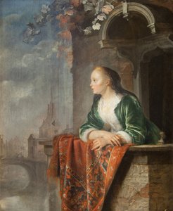 امرأة شابة على شرفة - شابة على شرفة - جيرارد (جيريت) دو (1613-1675). زيت على قماش ، حوالي 1665. المتحف الوطني ، براغ بواسطة جيريت دو