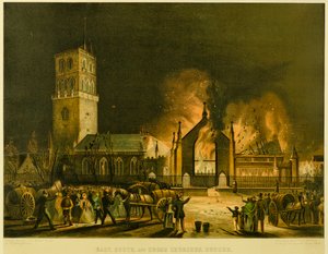 الكنائس الشرقية والجنوبية والصليب ، دندي [كما ظهرت على النار صباح الأحد 3 يناير 1841] (بعد جورج ماكجليفراي) ، حوالي 1841 (طباعة حجرية)