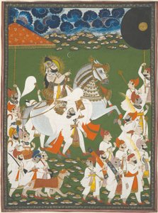 مهارانا بهيم سينغ في موكب، حوالي عام 1820 (ألوان مائية غير شفافة وذهبية على ورق) بواسطة قاسي قاسي