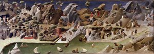 La thebaide des hermits وصف حياة النساك في الصحراء - Detrempe على الخشب المنسوب إلى غيراردو ستارنينا (القرنين الرابع عشر والخامس عشر). 1400 تقريبًا خافت 2x0.8 م فلورنسا ، جاليريا ديجلي أوفيزي (أوفيزي)
