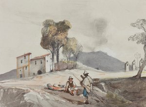 رعاة مع Vesuvius في المسافة ، مع إضافات من تلميذ Borbone (قلم رصاص ، مرحاض وجواش على الورق) بواسطة جياسينتو جيجانتي