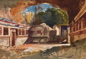 The tepidarium ، Pompeii ، مع إضافات من الأميرة ماريا أنونزياتا دي بوربون (1843-1871) ، 1857 (قلم رصاص ، مرحاض وجواش على ورق) بواسطة جياسينتو جيجانتي