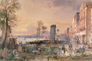 View of Naples from Marinella, by Giacinto Gigante (1806-1876), pencil, watercolor and ceruse (white lead) on paper, Italy بواسطة جياسينتو جيجانتي