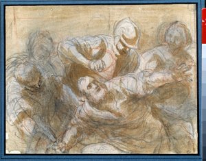 استولى الفلسطينيون على شمشون رسم بالحبر البني وغسله جياكومو كافيدون (1577-1660) حوالي 1614 صن. 0،20 × 0،27 م باريس. متحف اللوفر