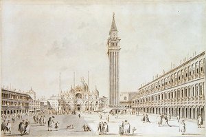 منظر لساحة سان ماركو متجهًا نحو البازيليكا و Campanile (قلم حبر وحبر مغسول على الورق) بواسطة جياكومو جواردي