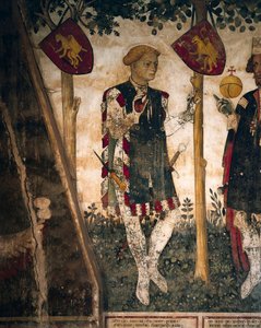 Valerano و Thomas III of Saluzzo ، تفاصيل من اللوحات الجدارية في Baronial Hall ، حوالي 1410-1430 (جصية) بواسطة جياكومو جاكوريو