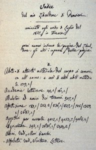 بداية مخطوطة Zibaldone (أو "Pensieri") بقلم جياكومو ليوباردي (1798 - 1837). 1817-1832 بواسطة جياكومو ليوباردي
