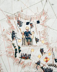 Representation of the King of Spain and the coasts of Europe and North Africa (portulan بواسطة جياكومو ماجيولو