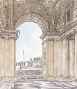 منظر لساحة سان بيترو ، روما تطل جنوبا من Portico of the Basilica ، قبل 1779