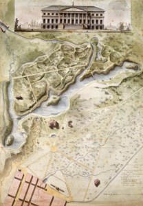 Peterhof ، روسيا: ارتفاع القصر الإنجليزي وخطة الحديقة ،