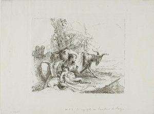 حورية صغيرة مع ساتيري صغير مع اثنين من الماعز ، من كابريتشي بواسطة Giambattista Tiepolo