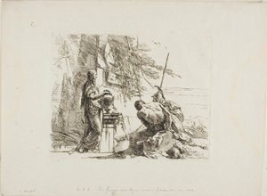 امرأة تحمل يديها على إناء وجندي وعبد من كابريتشي بواسطة Giambattista Tiepolo