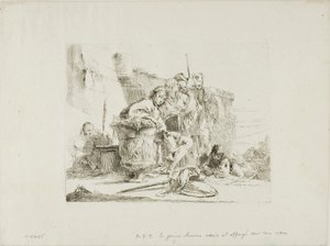 شاب جالس متكئ على جرة ، من كابريتشي بواسطة Giambattista Tiepolo