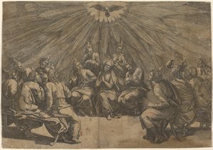 عيد العنصرة بواسطة Gian Jacopo Caraglio after Raphael