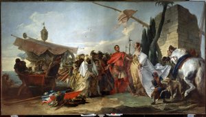 لقاء جول سيزار مع كليوباترا (لقاء قيصر مع كليوباترا). لوحة لجياندومينيكو تيبولو (1727-1804). زيت على قماش ، 337 × 608 سم
