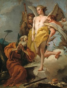 أبراهام والملائكة الثلاثة - إبراهيم والملائكة الثلاثة - لوحة تيبولو ، جياندومينيكو (1727-1804) - حوالي 1770 - ألوان زيتية على قماش - 196 × 151 - متحف ديل برادو ، مدريد بواسطة جيوفاني دومينيكو تيبولو