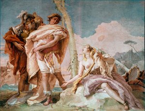 Renaud يتخلى عن رسم Armide لمشهد من Torquato Tasso "La Jerusalem delivree". فريسكو بواسطة Giandomenico Tiepolo (1727-1804) 1757 Sun. 220x310 cm Vicenza، Villa Valmarana Italy بواسطة جيوفاني دومينيكو تيبولو