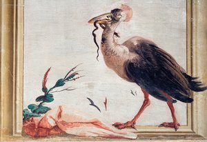 كاسواري يحمل ثعبانًا في منقاره ، من الغرفة الصينية في فورستيريا ، 1757 بواسطة جيوفاني دومينيكو تيبولو