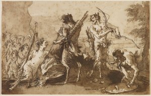 Satyrs and Satyresses in a Landscape ، c.1770 (حبر قلم حديدي ومرن مع يغسل بني ورمادي على ورق مضغوط) بواسطة جيوفاني دومينيكو تيبولو