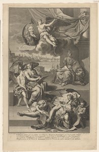 قصة رمزية لتاريخ بريطانيا العظمى مع صورة إسحاق دي لاري صفحة العنوان لـ: Isaac de Larrey ، Histoire d