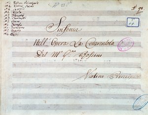 صفحة العنوان للنتيجة الموسيقية للكمان للسمفونية في سندريلا ، أو Goodness Triumphant بقلم Gioacchino Rossini