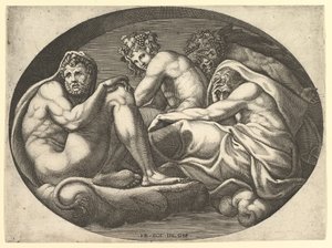 هرقل ، وباخوس ، وبان ، وزحل ، من سلسلة من ثمانية مؤلفات بعد فرانشيسكو ف ... ، 1560. بواسطة جورجيو غيسي