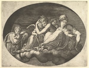 فينوس وكيوبيد ، إلهة أخرى ، وبوتو ، من سلسلة من ثمانية مؤلفات بعد ... ، 1560s. بواسطة جورجيو غيسي