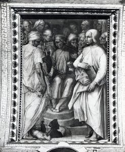 يجلس Cosimo de Medici بين الفلاسفة والفنانين في Sala di Cosimo il Vecchio بواسطة جورجيو فاساري