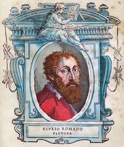 Portrait of Jules Romain (Giulio di Pietro di Filippo by Gianuzzi, called Giulio Pippi, then Giulio Romano) (1499- 1546) Xylography from “" Lives "by Giorgio Vasari 1568 بواسطة جورجيو فاساري