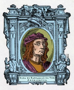 صورة رافائيل (Raffaello Sanzio 1483-1520) مهندس معماري ورسام إيطالي. نقش تحفة "حياة أميز الرسامين والنحاتين والمهندسين المعماريين" (حياة أفضل الرسامين والنحاتين والمهندسين المعماريين) لجورجيو فاساري بواسطة جورجيو فاساري