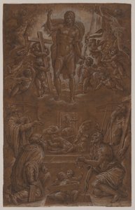 المسيح القائم من بين الأموات والمحبوب من قبل القديسين والملائكة بواسطة Giorgio Vasari