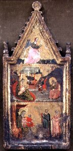 ط: ملاك البشارة. المهد والبشارة للرعاة ؛ العشق من المجوس ، الجناح الأيسر من diptych (تمبرا على لوحة) بواسطة جيوفاني (Attr. To) Baronzio da Rimini