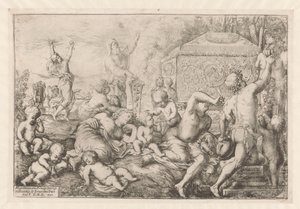 Bacchanal التقى altaar ، faun en Silenus