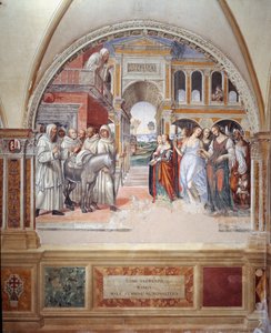 كيف ترسل Fiorenzo البغايا إلى الدير (كيف يرسل Fiorenzo البغايا إلى الدير) - لوحة جدارية للدير صنعها أنطونيو بازي ديت إيل سودوما (1477 - 1549) يروي حياة القديس بنديكت نورسيا (480-567) مؤسس الرهبنة من بواسطة جيوفاني أنطونيو بزي سودوما